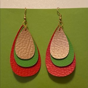 Handmade faux leather teardrop earrings